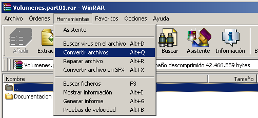 Vaya a Herramientas -> Convertir archivos