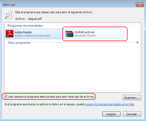 Configuración de WinRAR